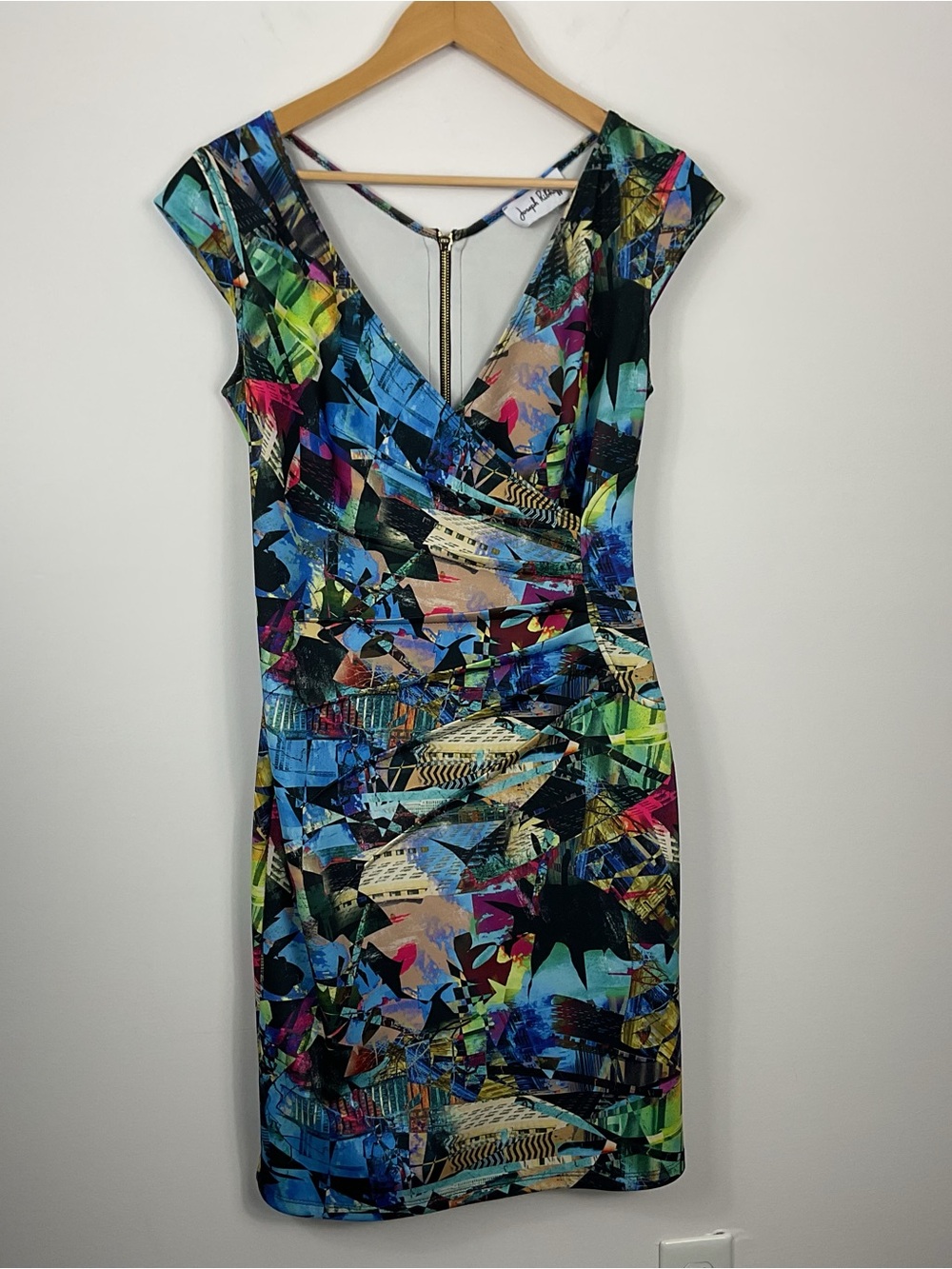 Joseph Ribkoff Faux Wrap Abstract Artsy Dress Womens